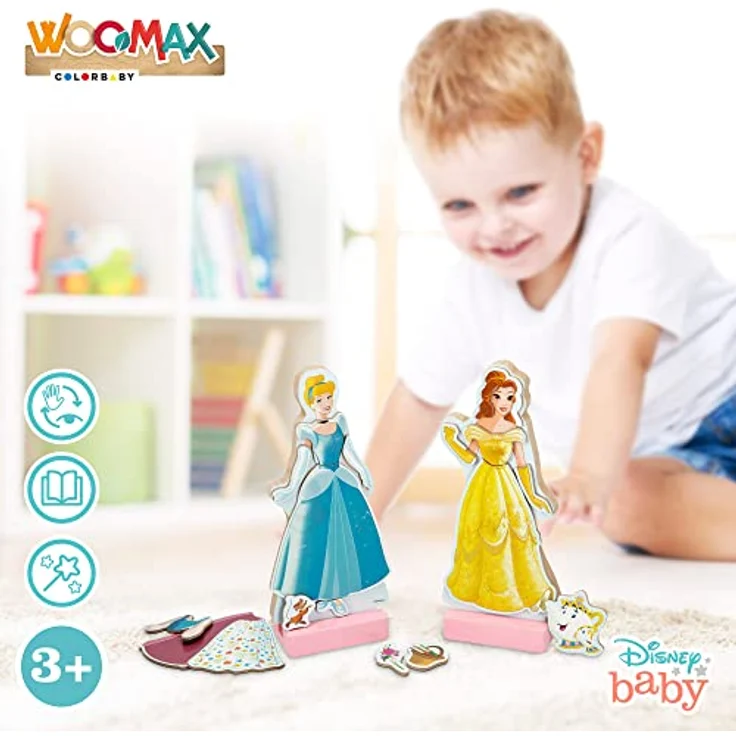 COLORBABY 48726 Woomax-Disney Jgo Kleider Holz Magn 32 x 28 cm Prinzessinnen, 45 piezas – Bild 6