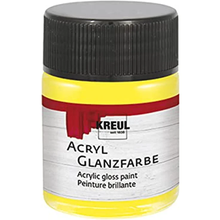 KREUL 79502 Acryl Glanzfarbe, 50 ml in Gelb, glänzend, schnelltrocknend, deckend, auf Wasserbasis, speichelecht – Bild 1
