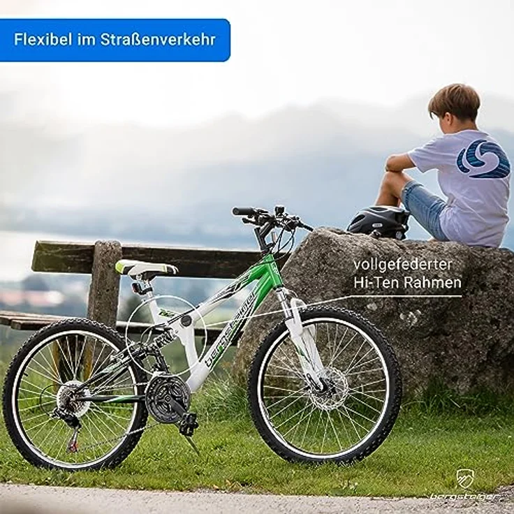 Bergsteiger Montreal 20, 24 Zoll Kinderfahrrad, geeignet für 6,7, 8, 9, 10, 11, 12, 13 Jahre, Shimano 18 Gang-Schaltung, Mountainbike mit Vollfederung, Jungen-Fahrrad, Mädchen-Fahrrad – Bild 3