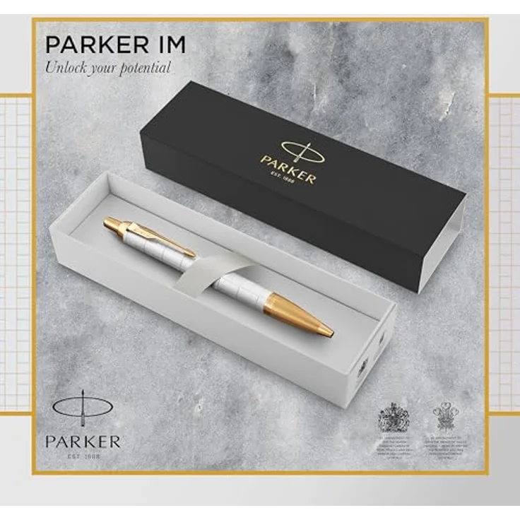 Parker IM Premium Kugelschreiber, perlmuttlackiert mit Goldverzierungen, automatischer Druckmechanismus, weiß/gold – Bild 2