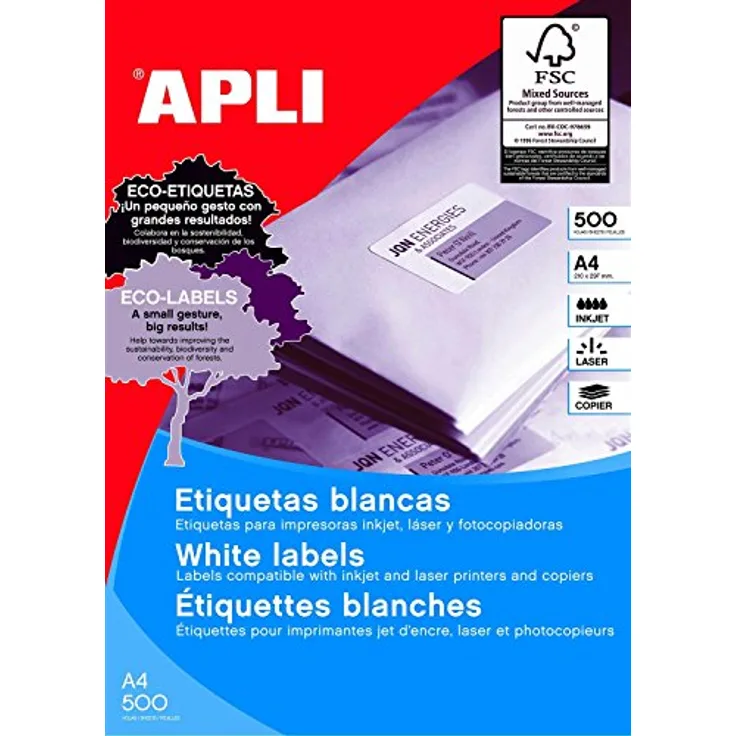 APLI 1787, Box mit 500 weißen Etiketten polyvalent, 210 x 148 mm