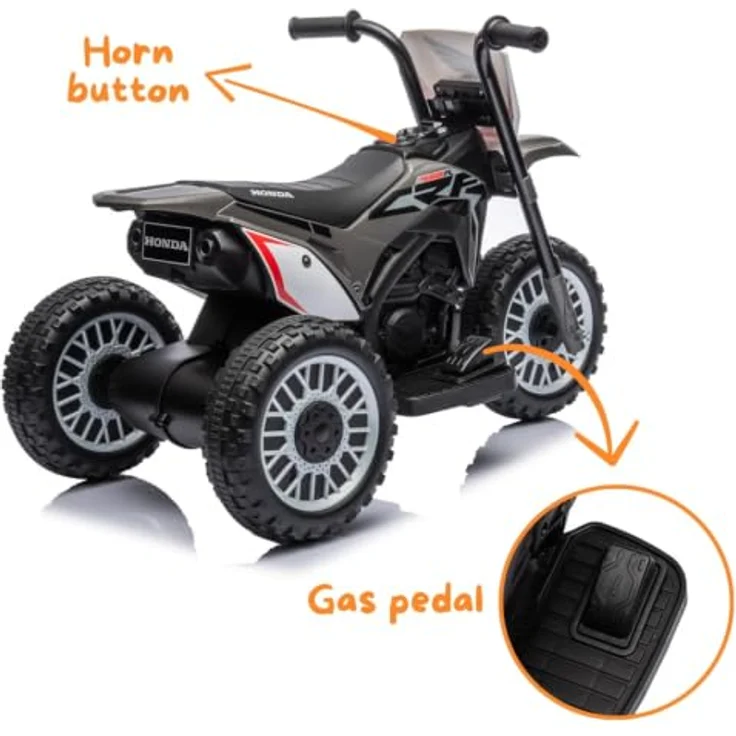 Vrooomy Honda CRF450 Kinder Elektro Motorrad 6V, mit 3 Rädern, automatischer Bremse und Hupe, schwarz, für 1–3 Jahre – Bild 5