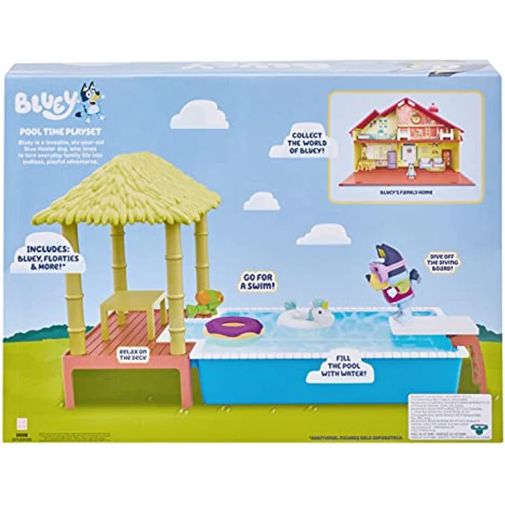 Bluey 13065 Blueys Pool-Spielset mit Figur (6,3–7,6 cm) und Zubehör, Mehrfarbig, 6. 5 x 4. 72 x 10. 63 inches – Bild 2