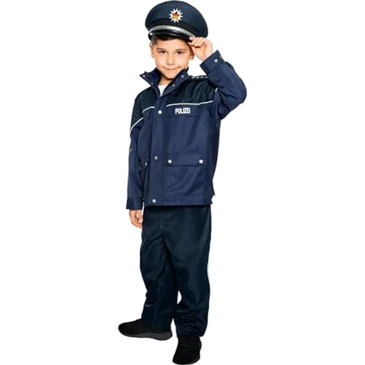 Maskworld Polizei-Uniform für Kinder, 3-teiliges Kostüm in Dunkelblau für Karneval, Fasching & Halloween - Größe 116 – Bild 1