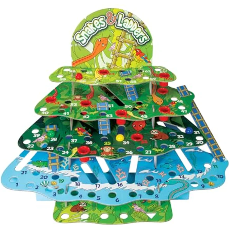 noris Snakes & Ladders Jungle, 3D-Leiterspiel mit 4 Ebenen, Würfel- und Murmelspiel für 2-4 Spieler ab 4 Jahren – Bild 3