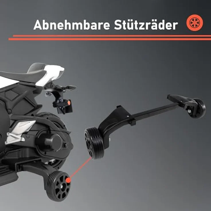 Lemodo Elektro-Kindermotorrad Honda Elektrofahrzeug für Kinder ab 3 Jahren, weiß/schwarz, LED-Leuchten, 6 V 4,5 AH Batterie, 3-4 km/h, ca. 90 x 44 x 52 cm – Bild 4
