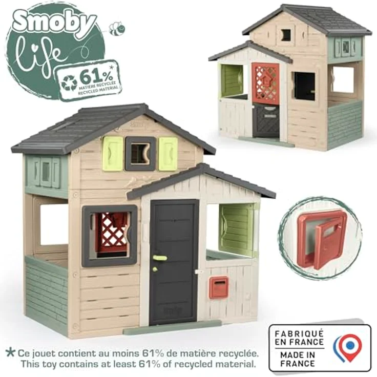 Smoby Life - Evo Friends Spielhaus, wetterfestes Outdoor-Kinderhaus mit 60% Recycling-Anteil, 114x162x175 cm, geeignet ab 3 Jahren – Bild 2