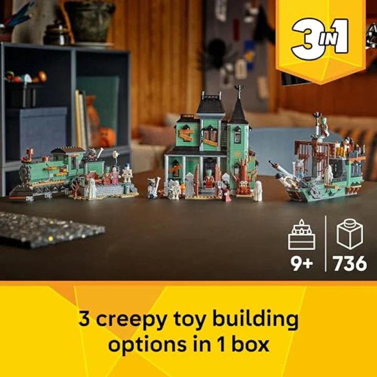 LEGO Creator 31167 Geisterhaus Bausatz, 3-in-1 Set mit 736 Teilen, 5 Minifiguren, Mehrfarbig – Bild 5