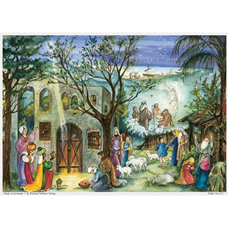 Richard Sellmer Verlag Nostalgischer Papier Adventskalender mit Bildern und Glimmer Stall von Bethlehem, Vintage und Retro, Made in Germany, A4 Format – Bild 1