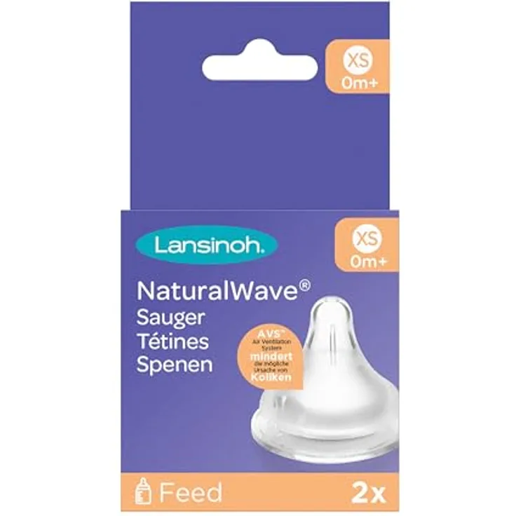Lansinoh NaturalWave Sauger, Gr. XS - extra langsamer Milchfluss - speziell für Neugeborene geeignet - ab 0 Monaten, 2 Stück, transparent
