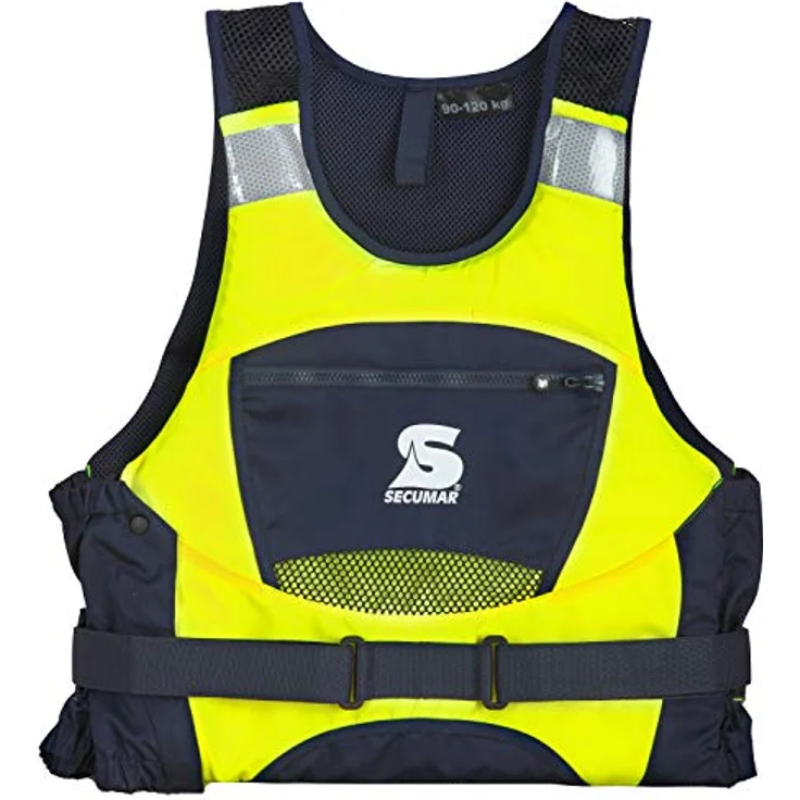 SECUMAR Schwimmweste Jump Pro, 50N-Klasse, Ergonomisches Design, Hoher Tragekomfort, Reflektierende Streifen, neongelb/ blau – Bild 3
