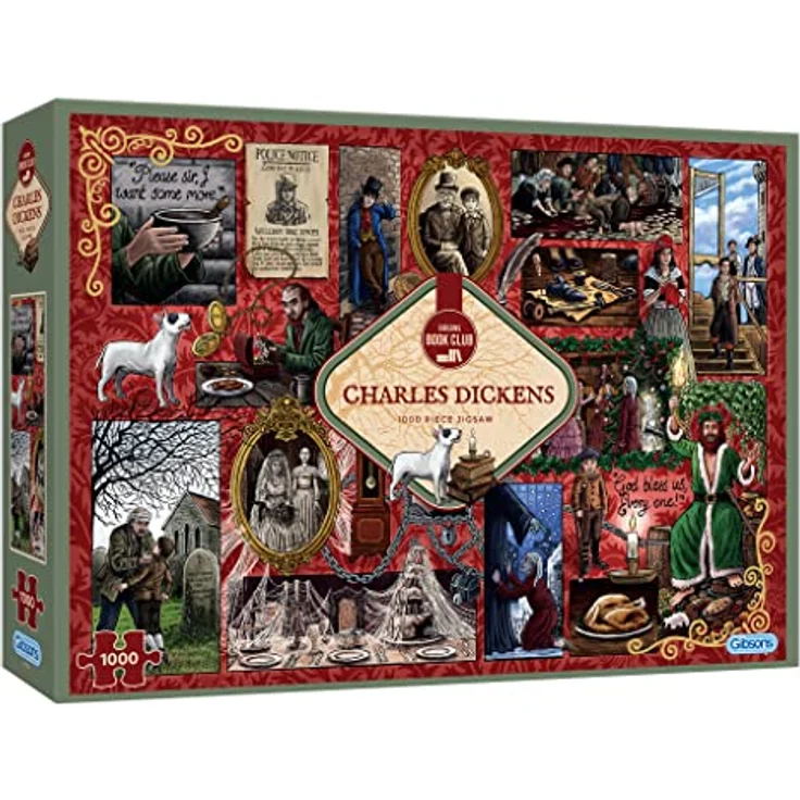 Gibsons 1000 Book Club: Charles Dickens, Premium Puzzle mit 1000 Teilen, illustriert, 49x68 cm, für Kinder und Erwachsene ab 12 Jahren, nachhaltige Herstellung aus 100% recyceltem Material – Bild 1