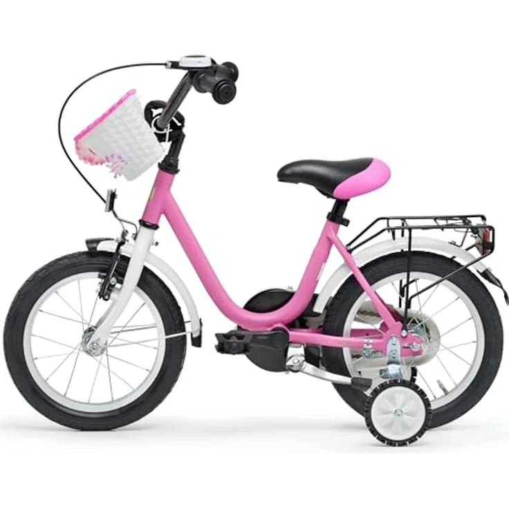 Bachtenkirch Kinderfahrrad Matt Pink 12 Zoll für Mädchen ab 3 Jahre, Rücktrittbremse, Stützräder, Ständer, Glocke, Korb, Gepäckträger – Bild 2