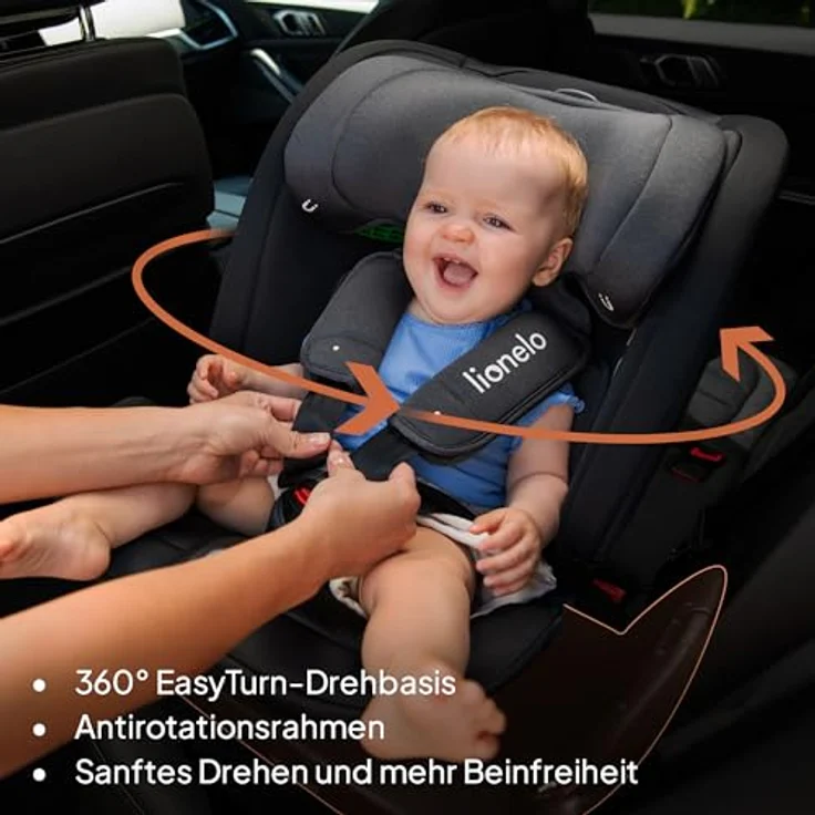 lionelo Autokindersitz Bastiaan RWF i-Size, 4 Sitze in 1/360' drehbare Basis / ISOFIX / Top-Tether, blau – Bild 3
