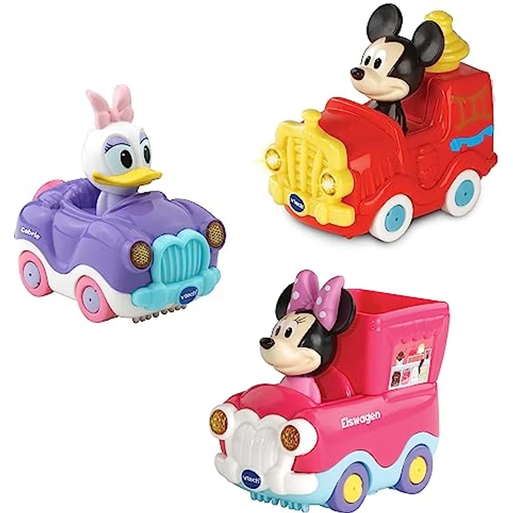 Vtech® Tut Tut Baby Flitzer 3er-Set, Disney Mickey, Minnie, Daisy mit Originalstimmen, blinkenden Scheinwerfern und Melodien – Bild 1