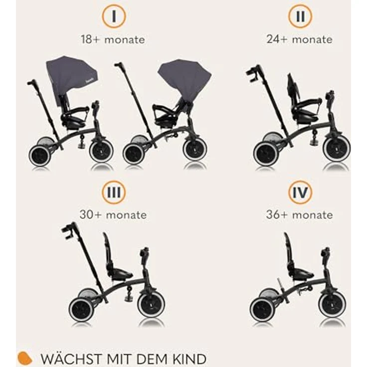 Lionelo Tris Plus Multifunktionales Laufrad Dreirad, von 9 Monaten bis 5 Jahren, bis zu 25 kg, Kinderwagen, Große PU-Räder, Drehbarer Sitz 360 °, Verstellbare Rückenlehne, Montage ohne Werkzeug – Bild 3