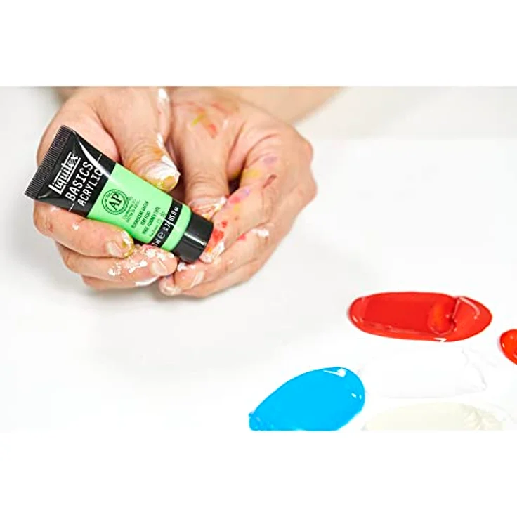 Liquitex Basics Acrylfarbe 8870498, Blau Fluo, 22 ml Tube, lichtecht, mittlere Viskosität, seidenglänzend, monopigmentiert, Archivqualität – Bild 4