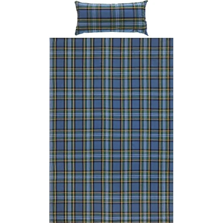 Erwin Müller warme Bettwäsche Flanell buntgewebt blau Größe 155x220 cm (40x80 cm) - hautsympathisch, atmungsaktiv, samtweich, 100% Baumwolle, mit Knopfverschluss (weitere Größen)
