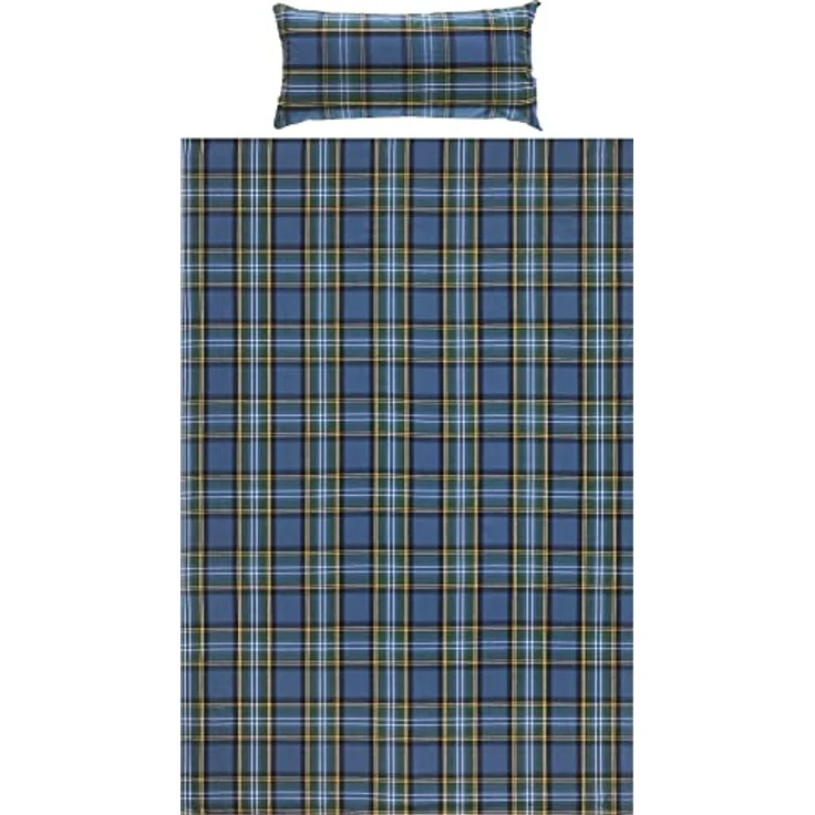 Erwin Müller warme Bettwäsche Flanell buntgewebt blau Größe 155x220 cm (40x80 cm) - hautsympathisch, atmungsaktiv, samtweich, 100% Baumwolle, mit Knopfverschluss (weitere Größen) – Bild 1