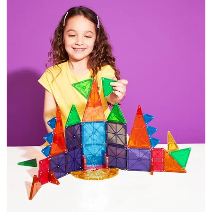 Magna-Tiles MicroMAGS 46-teiliger Kombi-Set, Magnetische Klemmbausteine in Standardgröße und 75% kleineren MicroMAGS, bunt – Bild 3