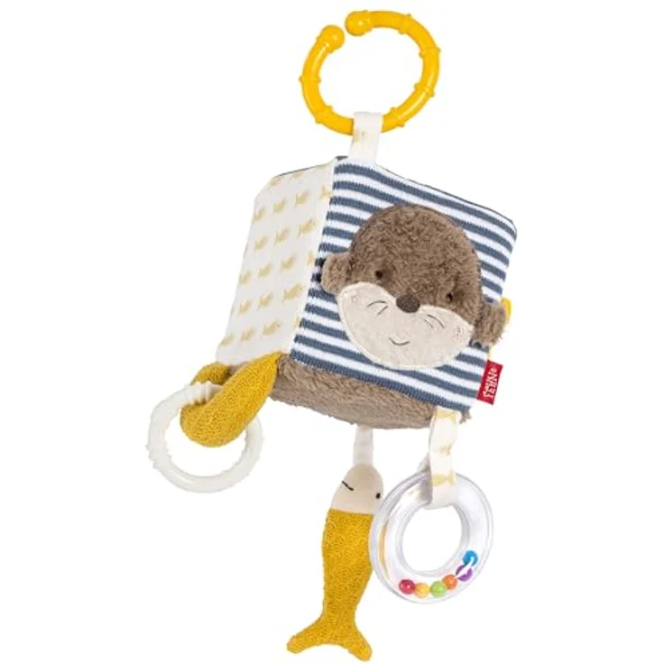 Fehn Greifspielzeug Otter Theo, Activity-Würfel mit Befestigungsring, Motorik-Spielzeug für Babys ab 0+ Monaten, 10 x 10 cm, inkl. Rasselring und Softbeiß-Element – Bild 1