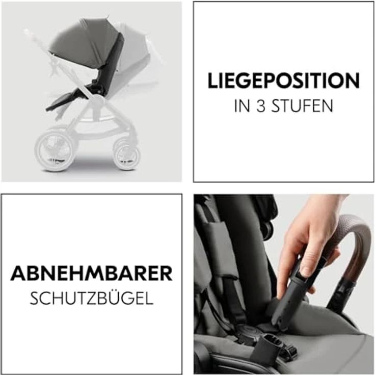 Hauck Kombi-Kinderwagen Comfort N Care Air Set, 2 in 1 mit Luftreifen, inkl. Babywanne, Sportsitz, Beindecke und Getränkehalter, Dark Grey, mit Gratis Mobilitätsgarantie – Bild 5