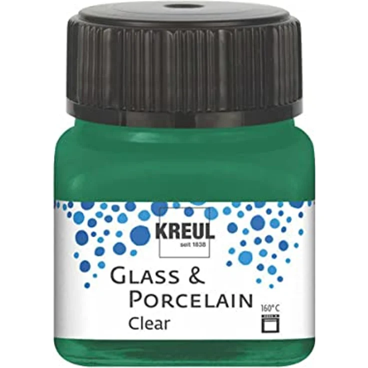 KREUL 16224 Glass & Porcelain Clear dunkelgrün, transparente Malfarbe auf Wasserbasis, 20 ml, schnelltrocknend, glasklar, spülmaschinenfest – Bild 1