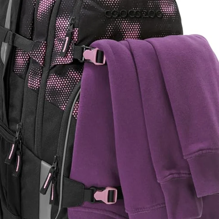 Coocazoo Schulrucksack-Set Porter „Pink Illusion“, ergonomischer 35L Tornister mit Brust- & Hüftgurt, inkl. Edelstahl-Trinkflasche und Colour UP-Set, schwarz-rosa – Bild 3