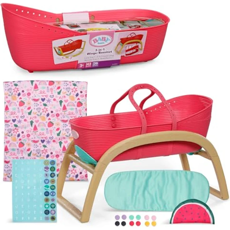 Baby Born Puppenwiege 3 in 1 Pinplay, Umbaubar als Tragekorb, Wiege oder Babybettchen mit bunten Pins und kuscheliger Bettwäsche – Bild 2