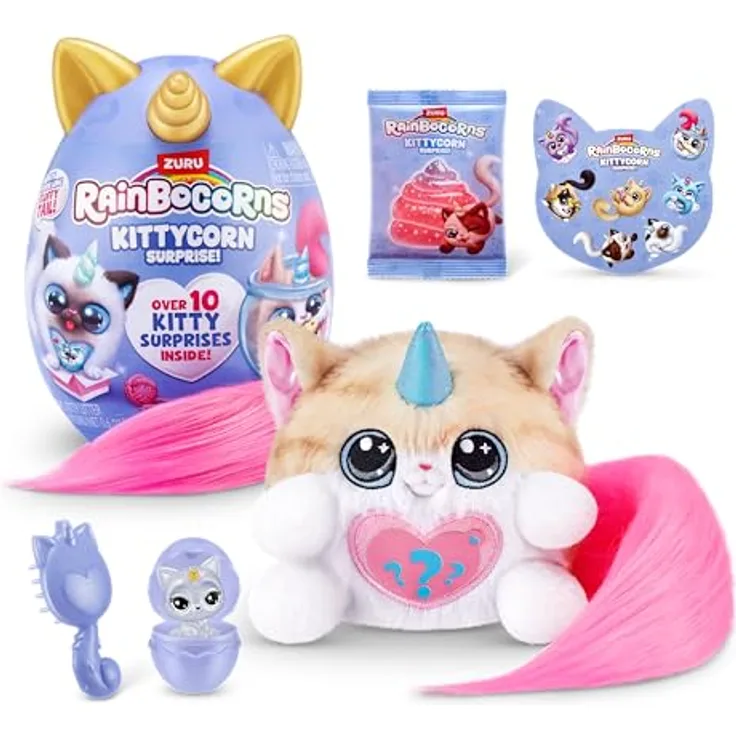 ZURU Rainbocorns Kittycorn Surprise Serie 3 (Astrid), Plüschtier mit über 10 Überraschungen, Norwegian Forest Cat mit flauschigem Schwanz zum Sammeln