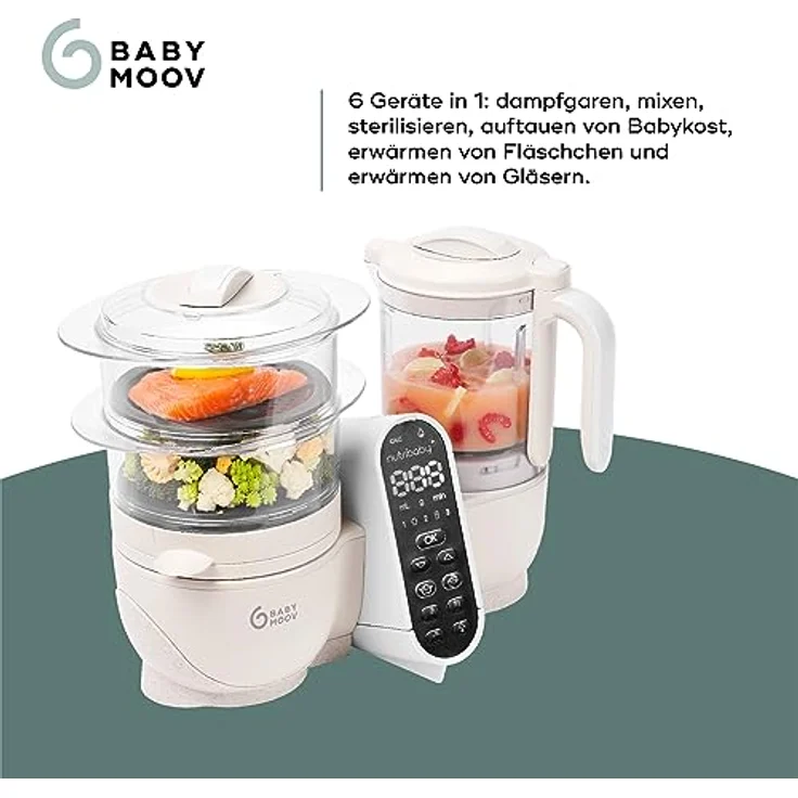 Babymoov Nutribaby Plus, Babynahrungszubereiter mit Dampfgaren, Mixen, Sterilisieren, Aufwärmen & Auftauen, 2200 ml, Mineral Beige – Bild 3