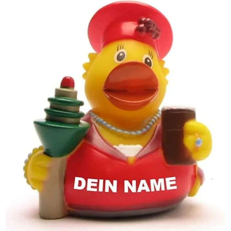 Duckshop Badeente - personalisierbar (Düsseldorf Ente) mit Wunschtext bis 10 Zeichen, Maße: 8 x 7 x 7,5 cm, Vinyl