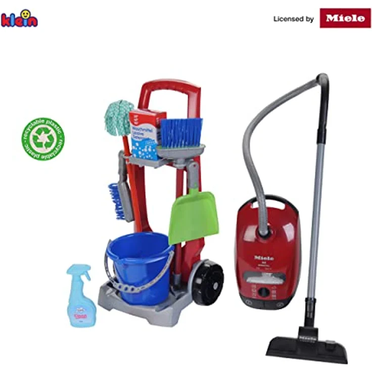 Theo Klein 6074 Putzwagen und Staubsauger, Kinder-Sauger im Miele-Design mit Eimer, Wischmop und Sprühflasche, Maße: 22 cm x 39 cm x 70 cm, Spielzeug für Kinder ab 3 Jahren – Bild 5