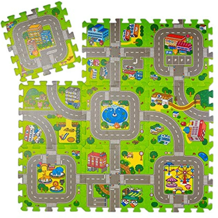 Relaxdays Puzzlematte Straße, 9-teilige Spielmatte für Kinder & Babys, schadstofffrei, EVA Schaumstoff, 90 x 90 cm, bunt – Bild 1