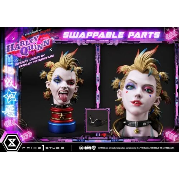 Prime 1 Studio Batman Ultimate Premium Masterline Series Statue Cyberpunk Harley Quinn, 60 cm mit LED-Beleuchtung und zwei austauschbaren Kopfteilen – Bild 3