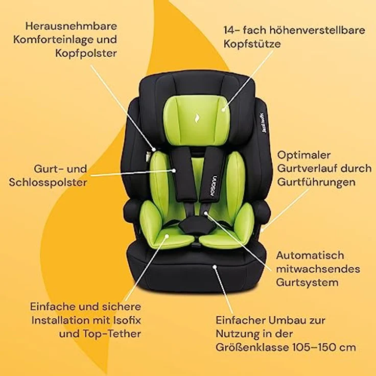 Osann Autokindersitz Jazzi Isofix, mitwachsender Auto Kindersitz für Kinder von 76 bis 150 cm, in schwarz – Bild 2
