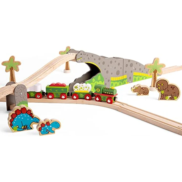 Bigjigs Rail Bronto Riser, Dinosaurier-Spielzeug für Holzeisenbahn mit grau-gepunktetem Brontosaurus, pädagogisches Holzspielzeug für Kinder ab 3 Jahren – Bild 2