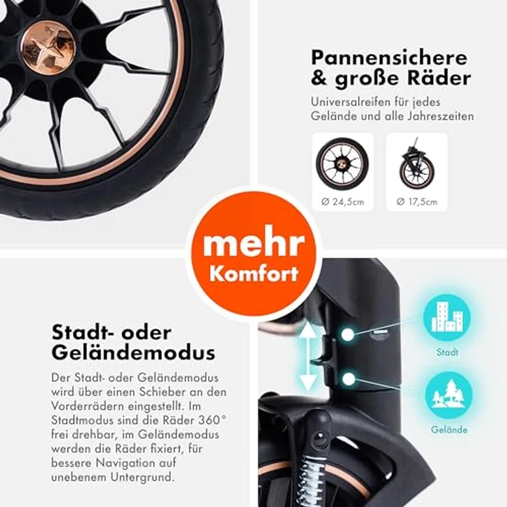 Daliya® NEOMOVE 2in1 Kombikinderwagen, Babywanne & Sportsitz, Alu-Rahmen, leicht und stabil, großen Einkaufskorb, Schwarz/Beige – Bild 7