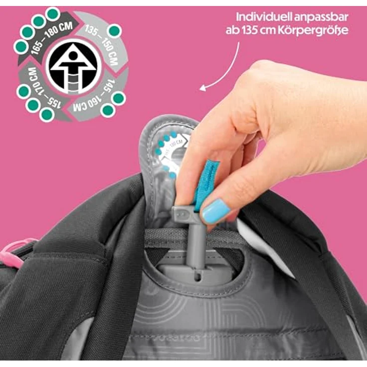 Coocazoo Schulrucksack Porter „Bubble Brush”, grau-rosa, ergonomisch & anpassbar, 30L erweiterbar, mit Brustgurt & Hüftgurt, ab 3. Klasse – Bild 5