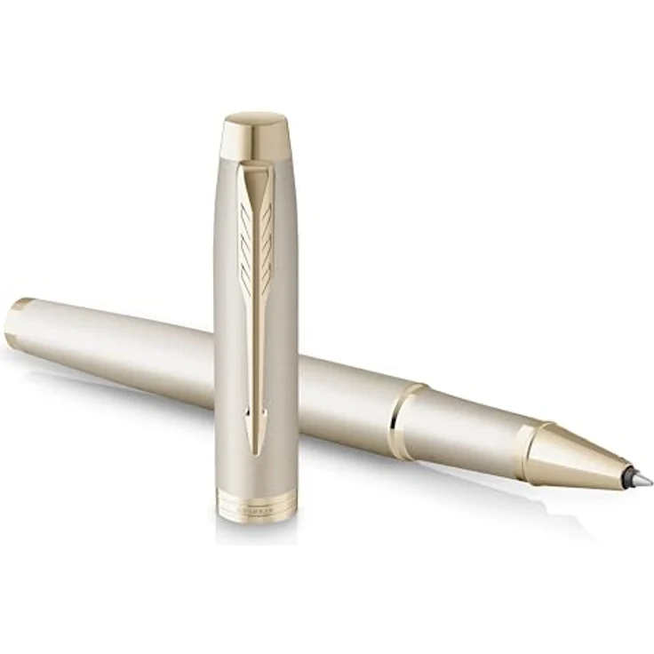Parker Pen Rollerball, hochwertiger Schreibstift mit satinierter Oberfläche, champagne und silber, nachfüllbar, in Geschenkbox – Bild 1