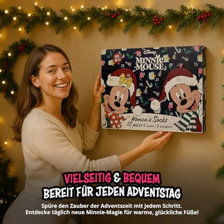 United Labels Disney Minnie Mouse Adventskalender, 12 Paar Socken für Damen Größe 35-41, Sneakersocken und lange Socken, offiziell lizenziertes Merchandise – Bild 3