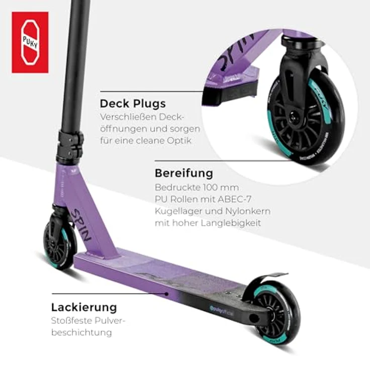 Puky Stuntscooter Spin, Aluminiumrahmen, ABEC-7 Kugellager, Farbe: Chilled Purple – Bild 4