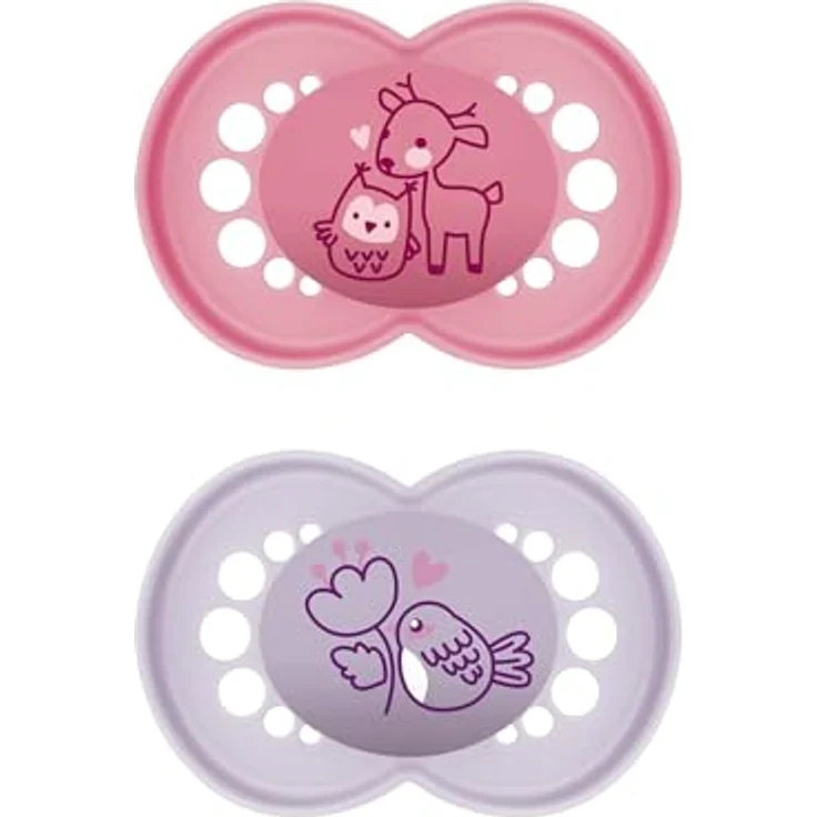 MAM Original Pure Schnuller im 2er-Set, zahnfreundlicher Baby Schnuller aus nachhaltigem & bio-erneuerbarem Material, Sauger aus MAM SkinSoft Silikon, mit Schnullerbox, 16+ Monate, Reh/Vogel – Bild 2