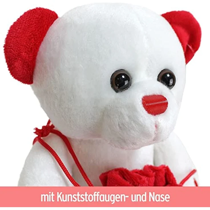 BEMIRO Weißer Teddybär mit rotem Sack zum Befüllen - ca. 19 cm, Teddy, Mitgebsel, Teddybär, Teddy klein, Teddy Bär, Mitgebsel Tüten, Kinder Mitgebsel – Bild 4