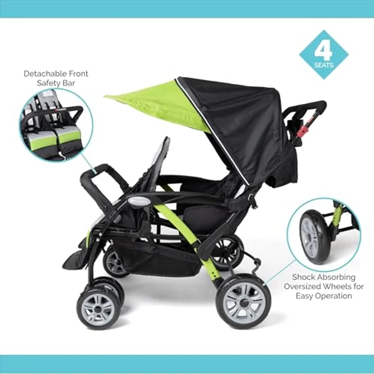 Gaggle Foundations Sport Quad Kinderwagen mit UV-Schutz Kinderwagen-Baldachin, 5-Punkt-Gurt, Fußbremse, Tubeless Gelände-Reifen (Limettengrün) – Bild 3