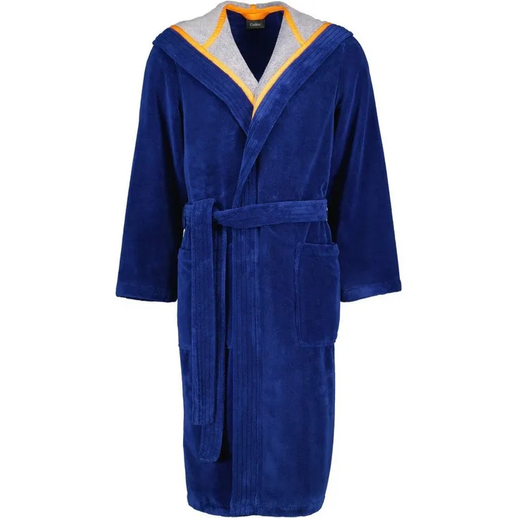 Cawö Home Herrenbademantel Doubleface 831 Kapuze Velours, 65% Polyester, 35% Baumwolle, blau