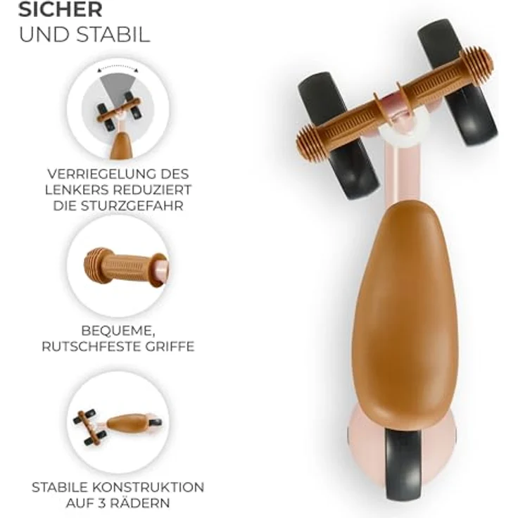 Kinderkraft Laufrad CUTIE, 3-in-1 Lernlaufrad aus Metall, rutschfeste Griffe, verstellbarer Sattel, für Kinder ab 1 Jahr, Rosa – Bild 5