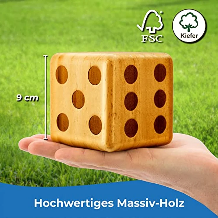 Toyfel XXL Würfelspiel Chuck, Indoor & Outdoor Spiel aus FSC® Kiefernholz mit 6 großen Würfeln (9 cm), klappbarem Falteimer, abwaschbarer Punktetafel & Stift – Bild 3