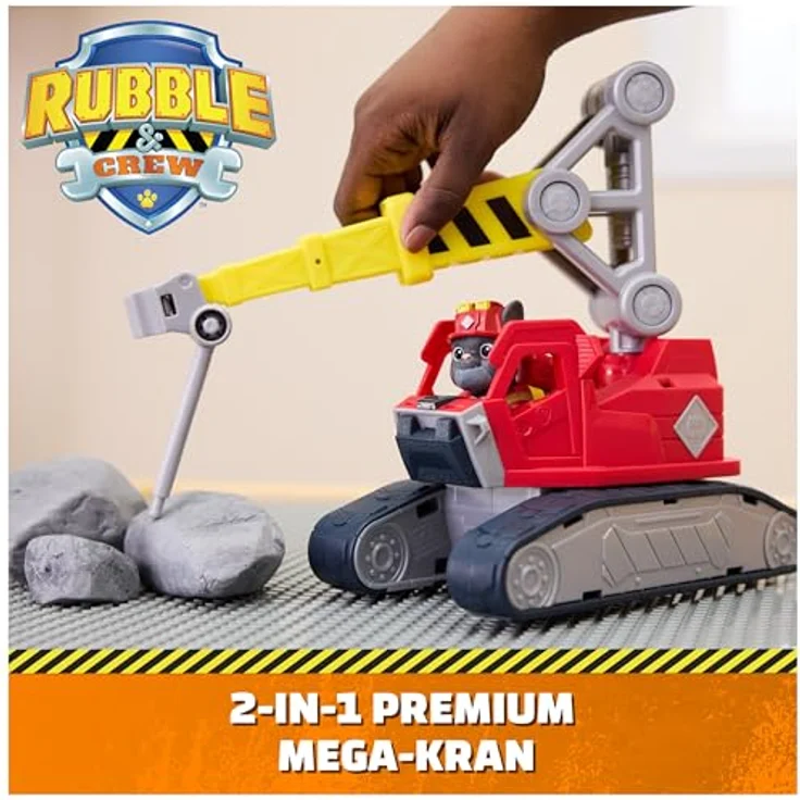 Spin Master Rubble & Crew - Chargers 2-in-1 Mega Kran, 25 cm mit abnehmbarer Baggerkralle, Presslufthammer und Charger Hundefigur, authentisches Design – Bild 2