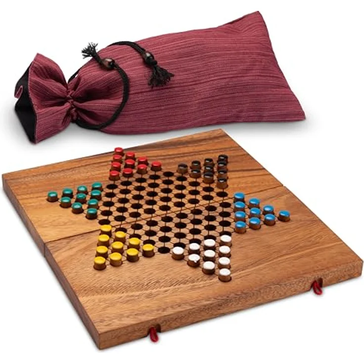 Logoplay Halma Gr. L, Brettspiel für 2 bis 6 Spieler, hochwertiges Samena-Holz, inkl. Stoffbeutel, Spielfeld 26 x 27 cm, 6 x 10 Spielstecker – Bild 1
